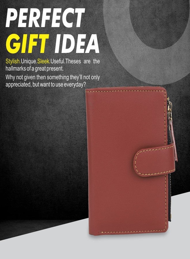 TnW PU Leather Mini Zipper Wallet for Women (Maroon) - Image 5